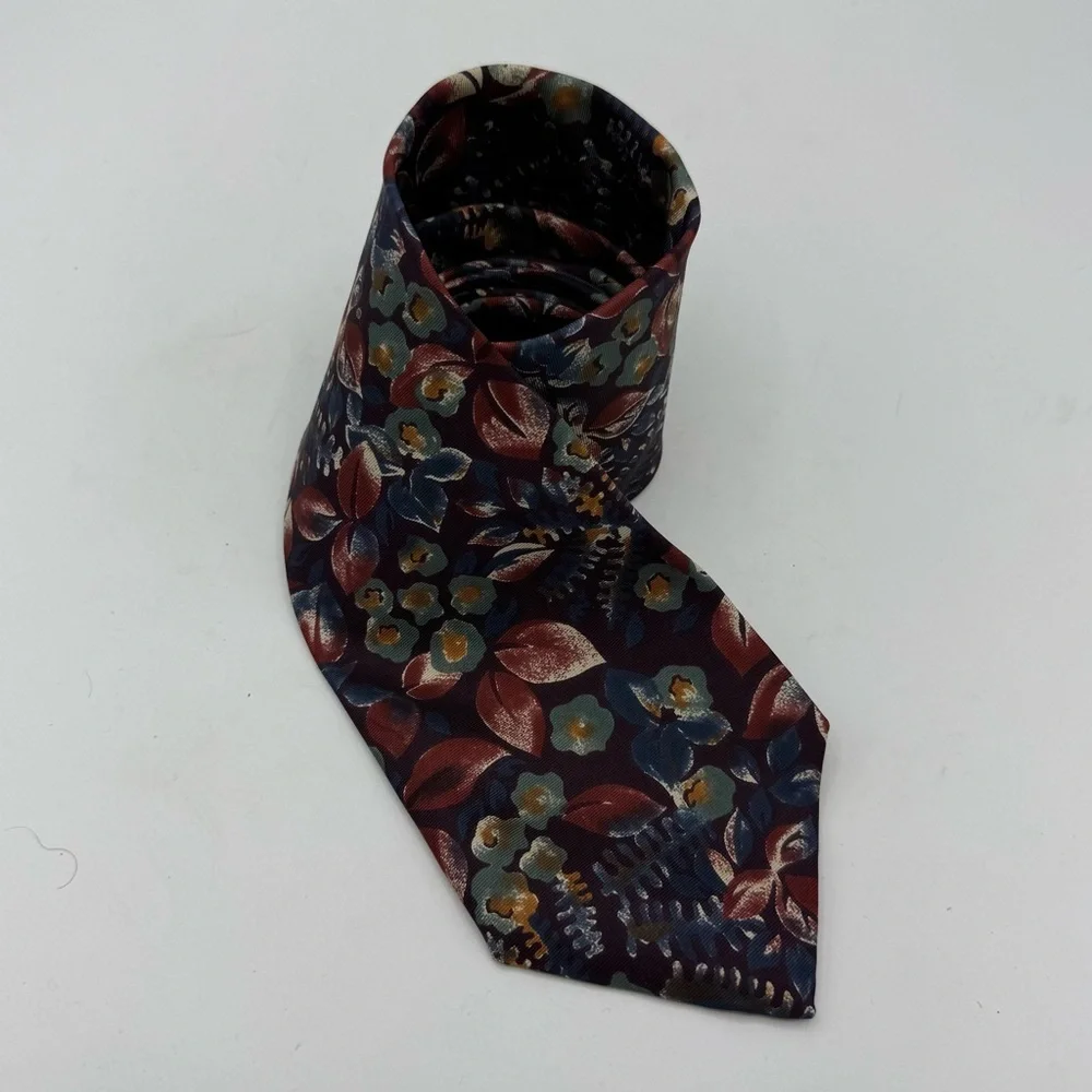 CHRISTIAN DIOR MONSIEUR Green Purple Gold FLORAL SILK NECKTIE TIE 3.5”